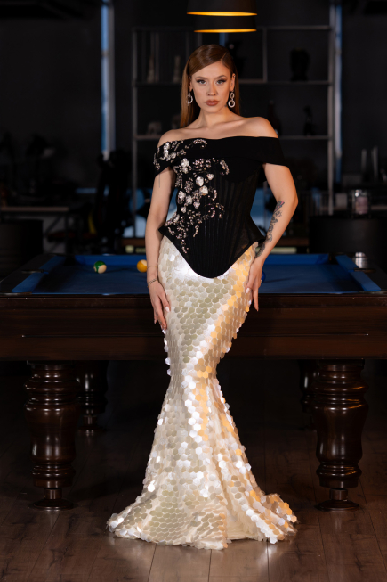 Long Black-White Scaly Haute Couture Dress ABU5952