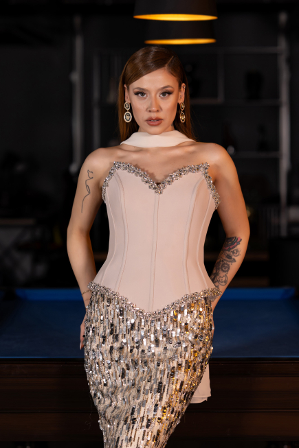 Long Beige Scaly Haute Couture Dress ABU5968