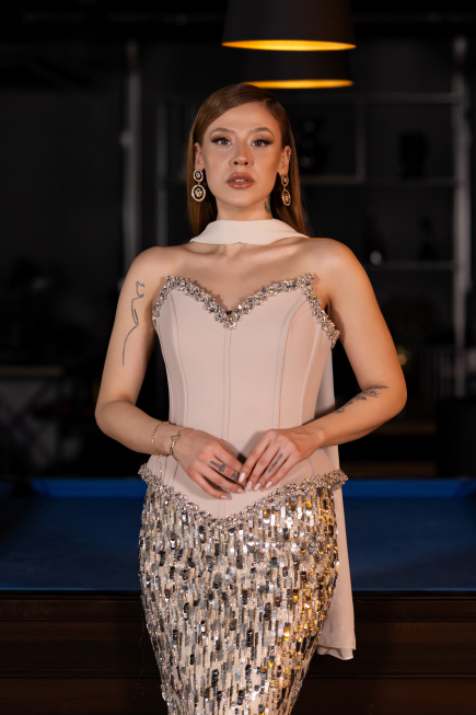 Long Beige Scaly Haute Couture Dress ABU5968