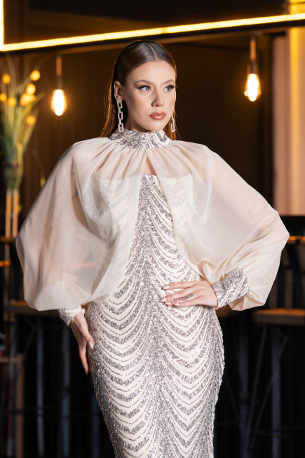 Long Beige Scaly Mermaid Prom Dress ABU5947