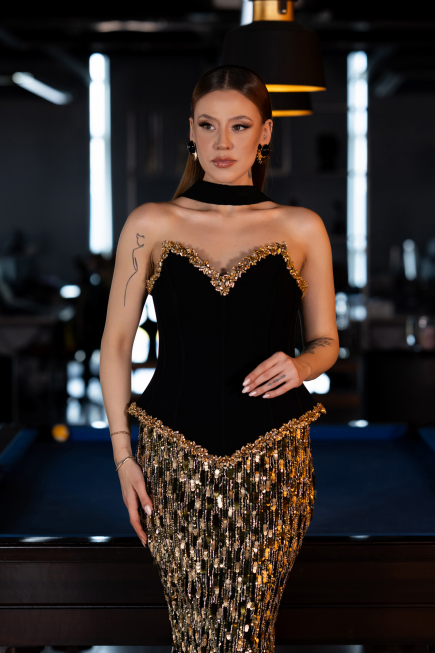 Long Black Scaly Haute Couture Dress ABU5968