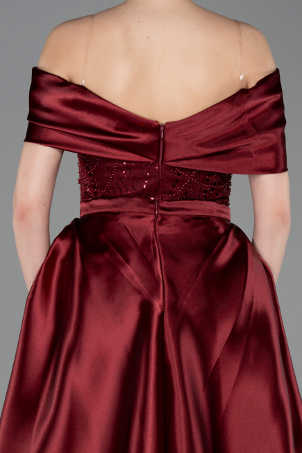 Long Burgundy Beaded Evening Dress ABU5400