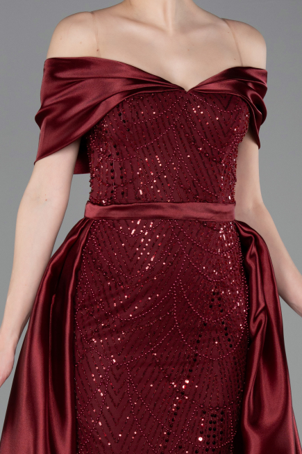 Long Burgundy Beaded Evening Dress ABU5400