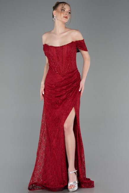 Long Burgundy Dantelle Evening Dress ABU5973