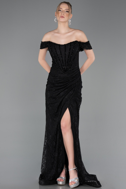 Long Black Dantelle Evening Dress ABU5973