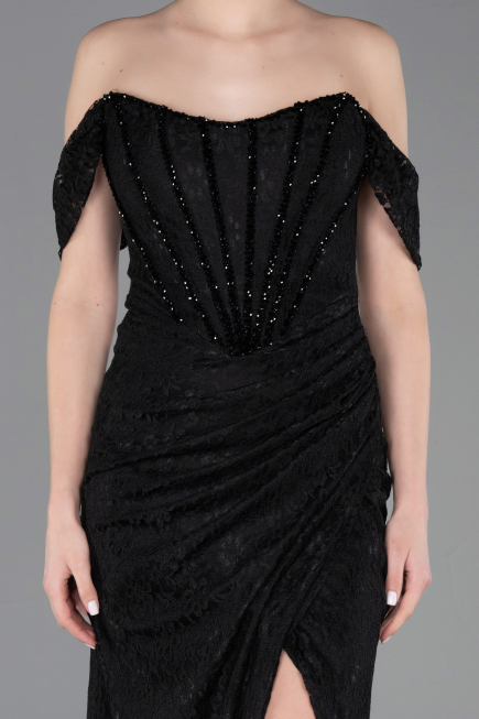 Long Black Dantelle Evening Dress ABU5973