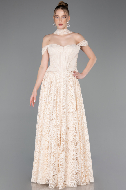 Long Beige Dantelle Evening Dress ABU5942