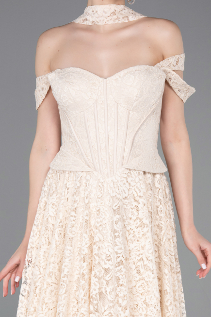 Long Beige Dantelle Evening Dress ABU5942