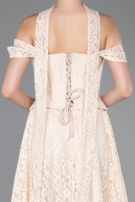 Long Beige Dantelle Evening Dress ABU5942