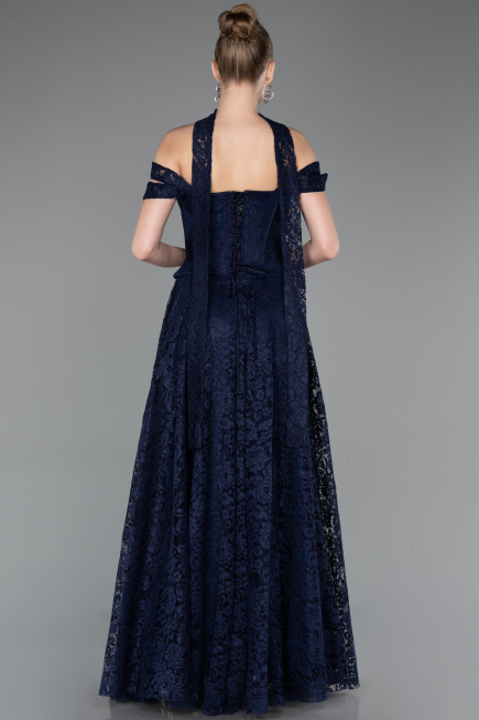 Long Navy Blue Dantelle Evening Dress ABU5942