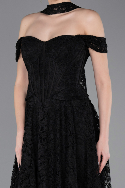 Long Black Dantelle Evening Dress ABU5942