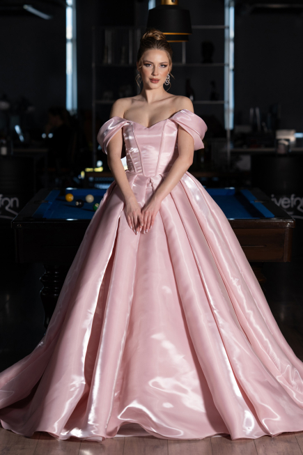 Long Powder Color Satin Haute Couture Dress ABU5749