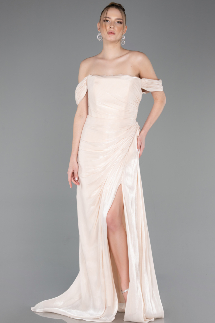 Long Beige Chiffon Evening Dress ABU5974