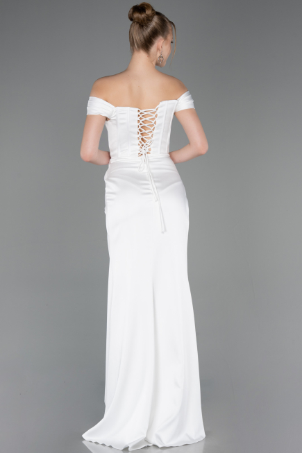Long White Satin Evening Dress ABU5976