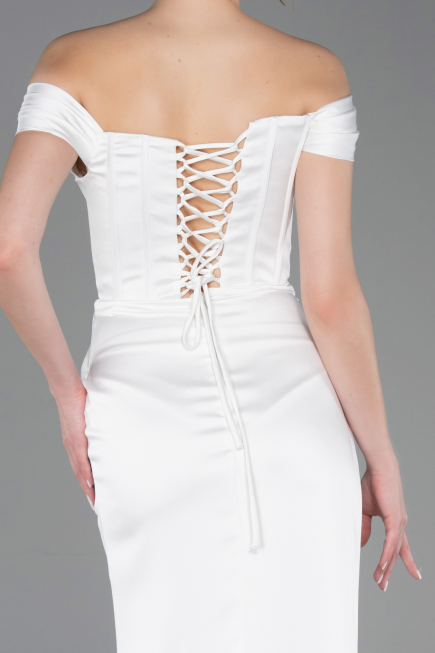 Long White Satin Evening Dress ABU5976