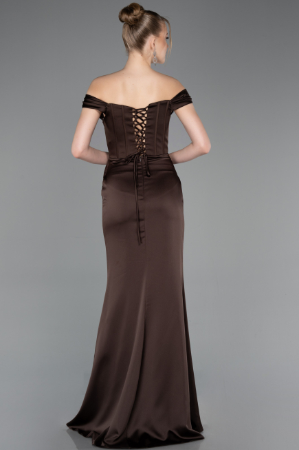 Long Brown Satin Evening Dress ABU5976