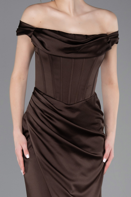 Long Brown Satin Evening Dress ABU5976