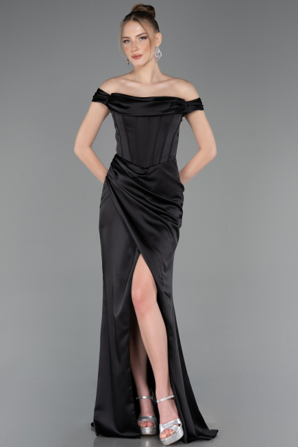 Long Black Satin Evening Dress ABU5976
