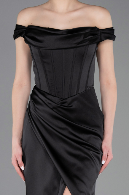 Long Black Satin Evening Dress ABU5976