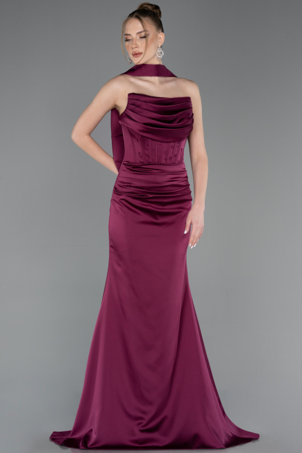 Long Plum Satin Evening Dress ABU5944