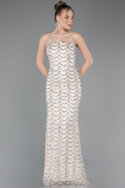 Long Beige Scaly Evening Gown ABU5979