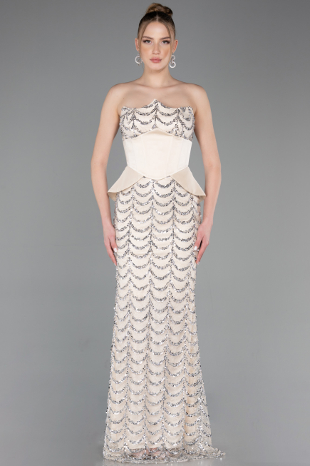 Long Beige Scaly Evening Gown ABU5979