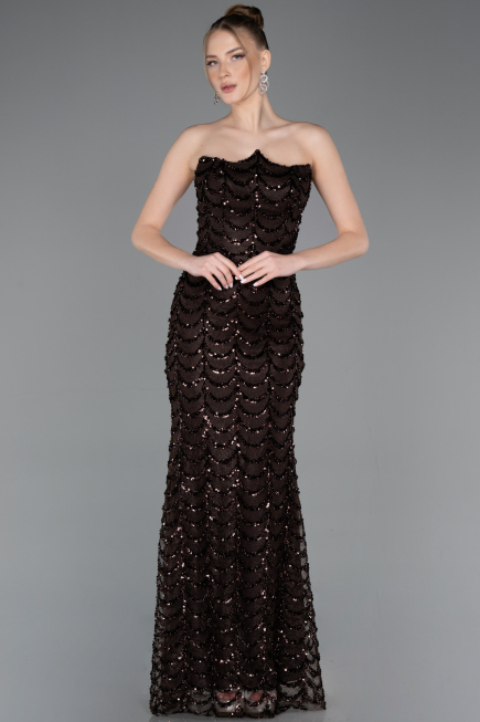 Long Brown Scaly Evening Gown ABU5979