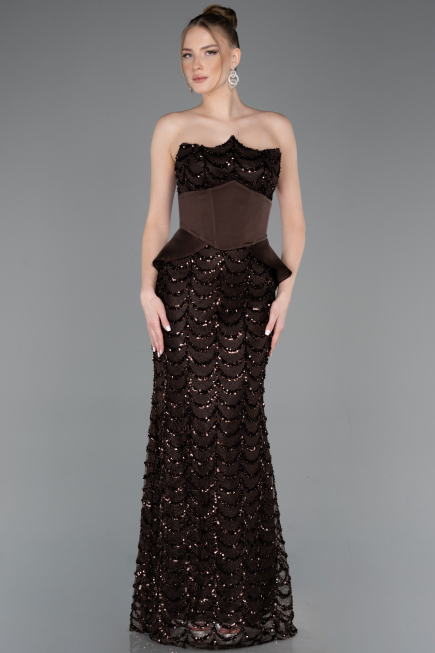 Long Brown Scaly Evening Gown ABU5979