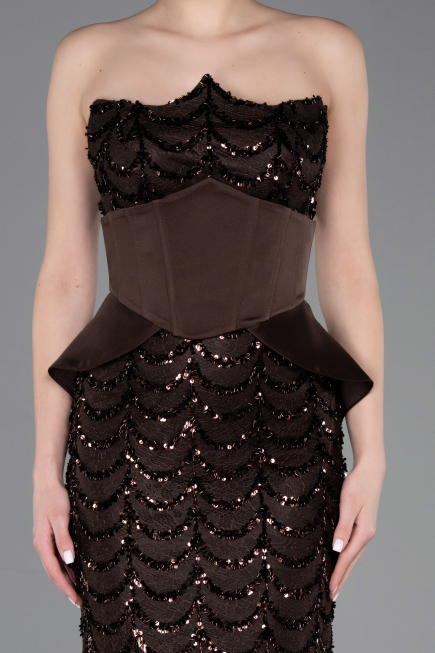 Long Brown Scaly Evening Gown ABU5979