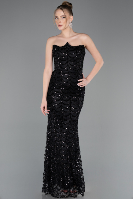 Long Black Scaly Evening Gown ABU5979
