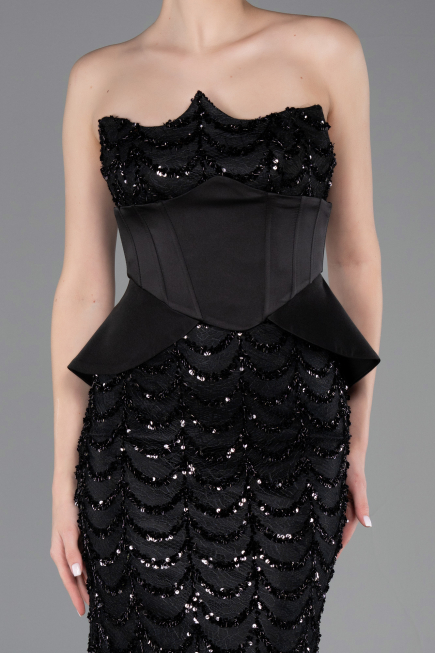 Long Black Scaly Evening Gown ABU5979