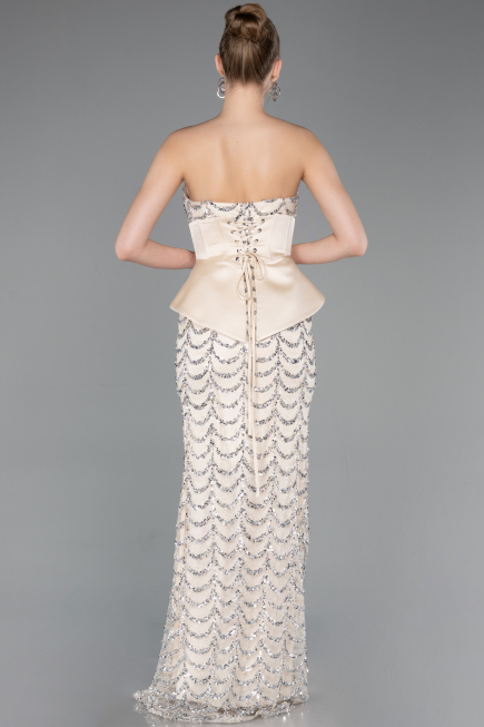 Long Beige Scaly Evening Gown ABU5979