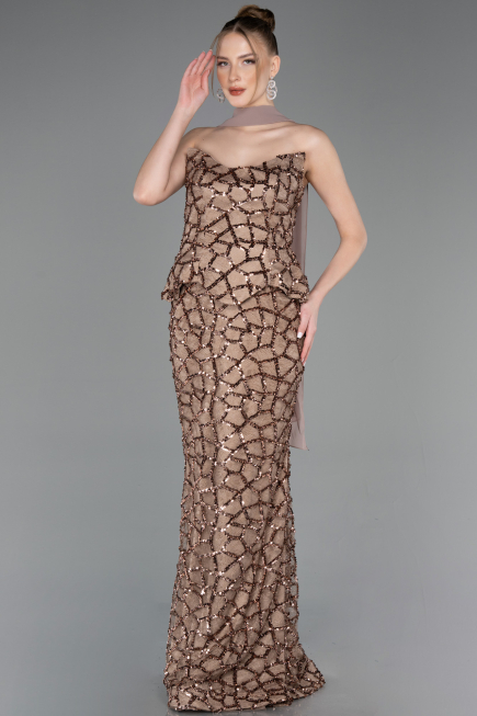 Long Copper Scaly Mermaid Evening Gown ABU5982