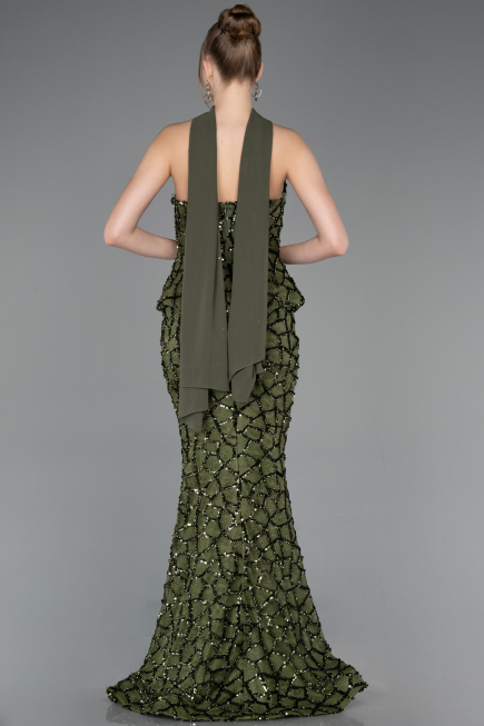 Long Olive Drab Scaly Mermaid Evening Gown ABU5982