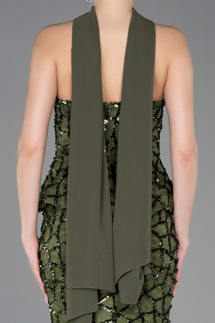 Long Olive Drab Scaly Mermaid Evening Gown ABU5982