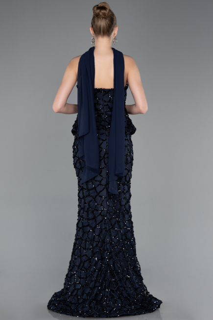 Long Navy Blue Scaly Mermaid Evening Gown ABU5982