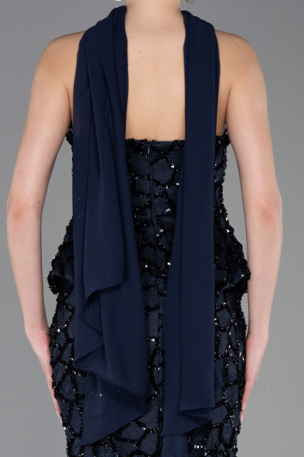 Long Navy Blue Scaly Mermaid Evening Gown ABU5982
