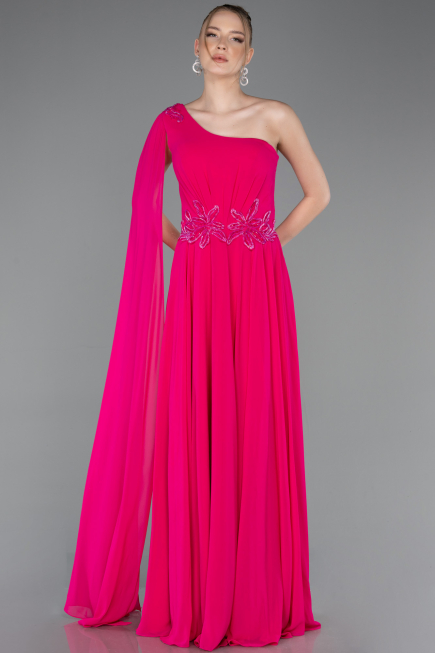 Long Fuchsia Chiffon Prom Gown ABU5984