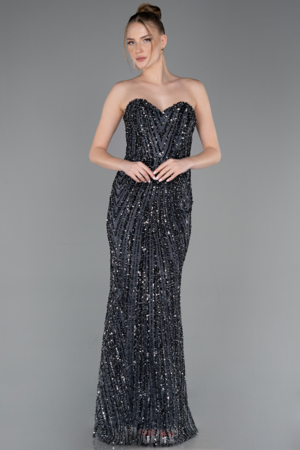 Long Anthracite Scaly Evening Dress ABU5978