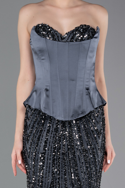 Long Anthracite Scaly Evening Dress ABU5978