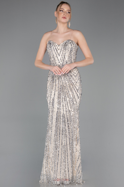 Long Beige Scaly Evening Dress ABU5978
