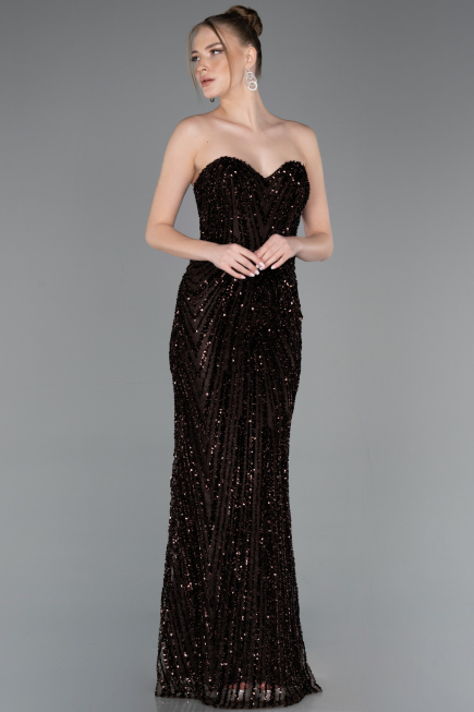 Long Brown Scaly Evening Dress ABU5978