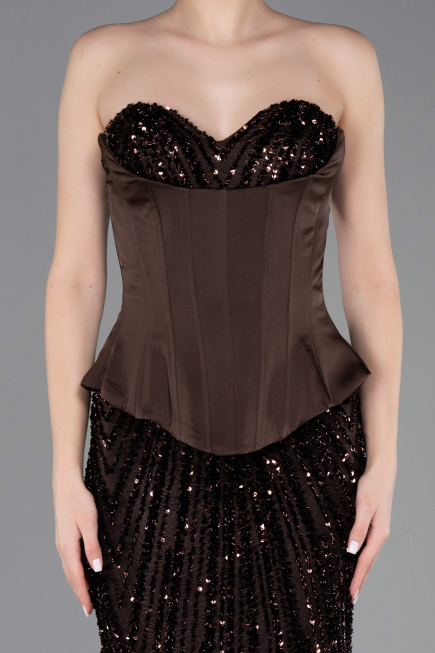 Long Brown Scaly Evening Dress ABU5978