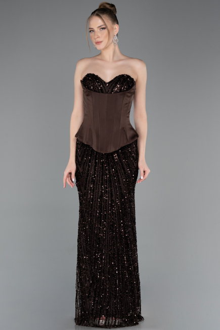 Long Brown Scaly Evening Dress ABU5978