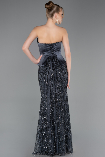 Long Anthracite Scaly Evening Dress ABU5978