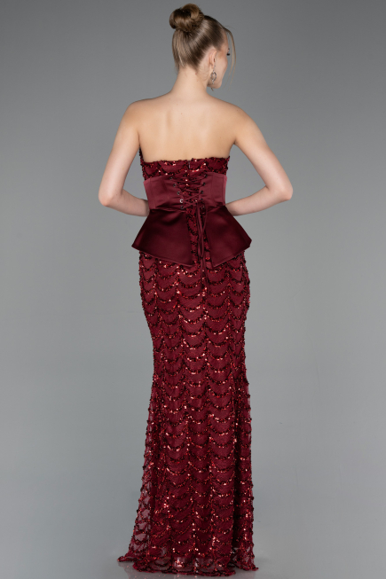 Long Burgundy Scaly Evening Gown ABU5979