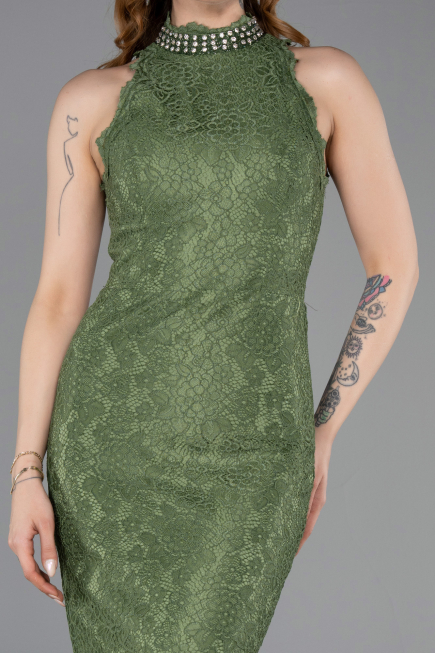 Long Olive Drab Dantelle Evening Dress ABU5987