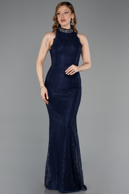 Long Navy Blue Dantelle Evening Dress ABU5987