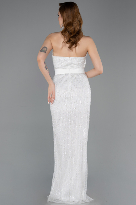 Long White Beaded Evening Dress ABU5988