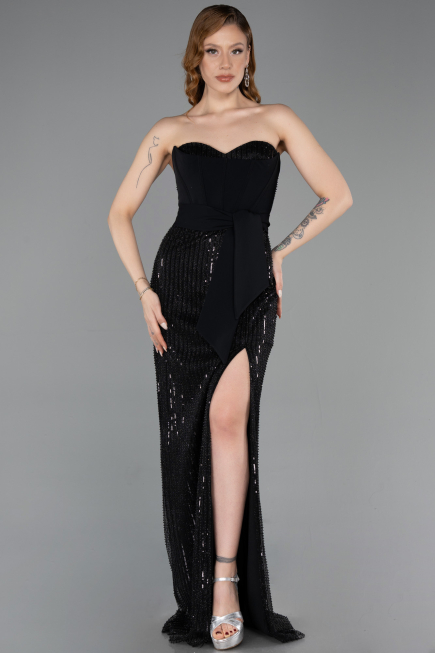 Long Black Beaded Evening Dress ABU5988